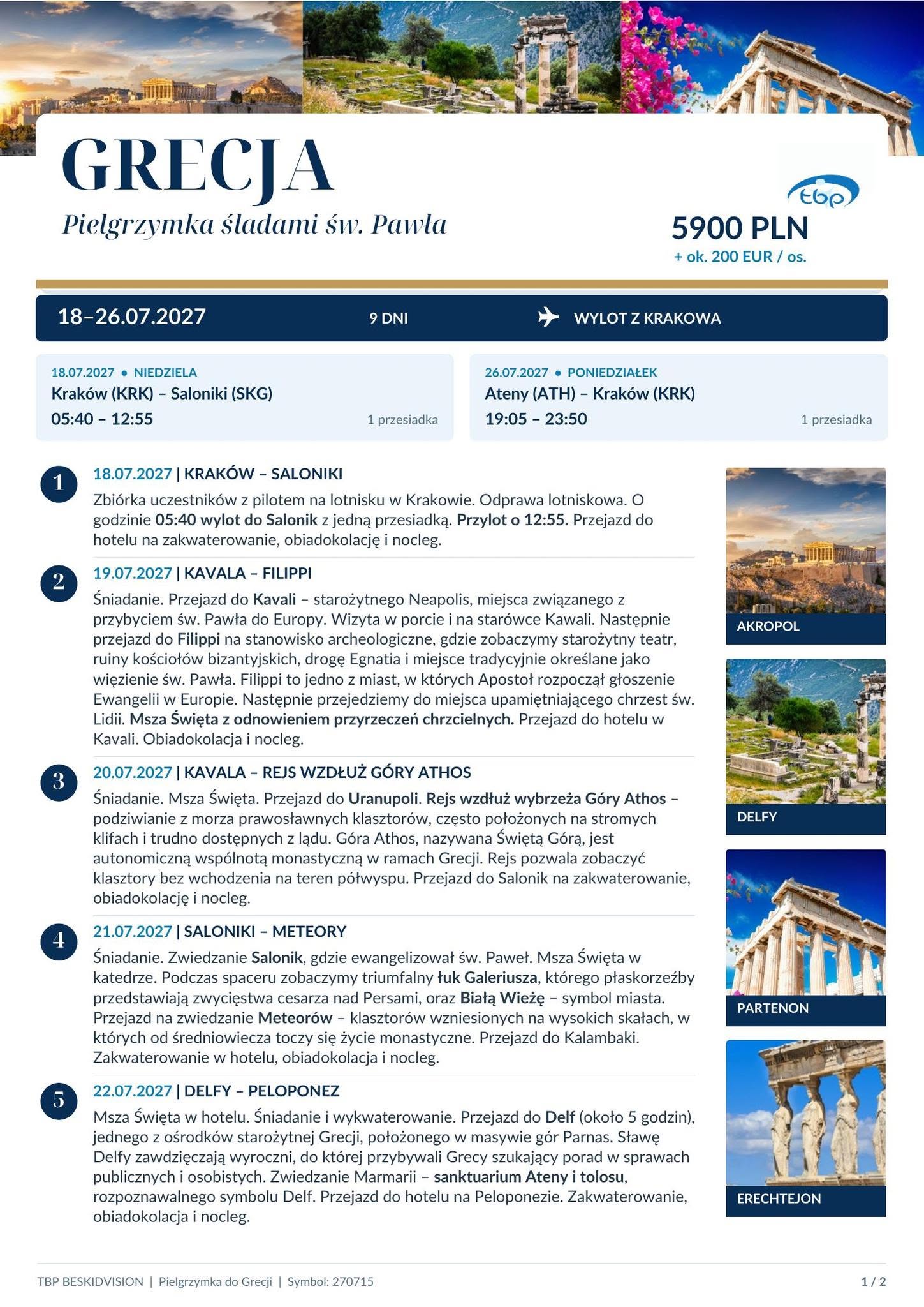 Program pielgrzymki do Grecji